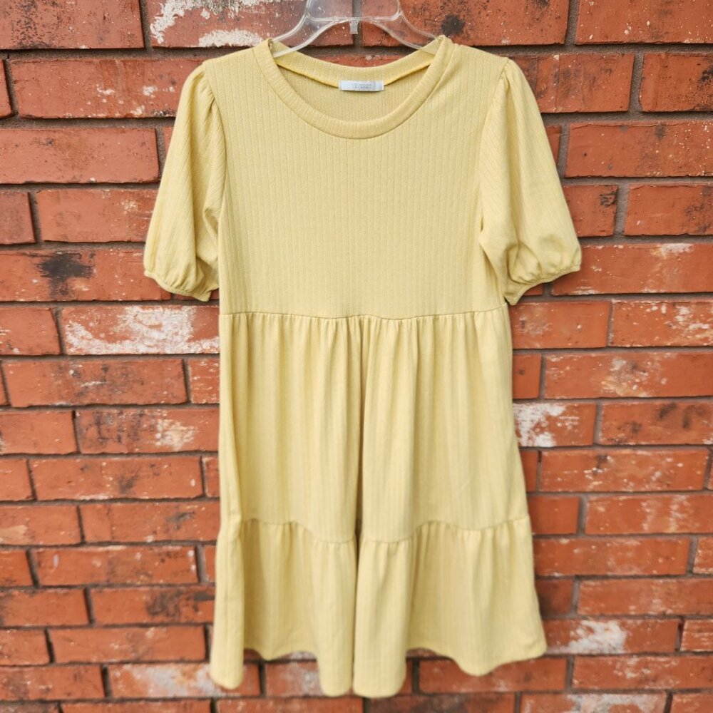 Gold Short Sleeve Midi Smock Dress Ladies Size Small